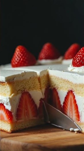 Perfect Strawberry Shortcake Slice 🍓 | #asmr#satisfying#oddlysatisfying#strawberrycake#shorts