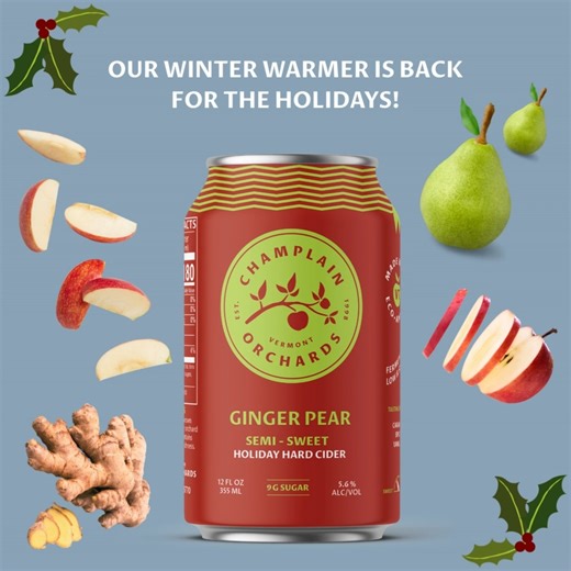 This seasonal blend of cider, fresh pear juice and organic ginger will only be around for a limited time, so grab some while it lasts! Shop our 21 online store: https://champlainorchards.com/pages/vinoshipper | Champlain Orchards