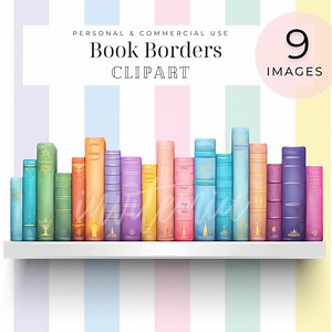 Book Border Clipart the Next Chapter Books With Bows Winter Reading Bright Bookshelves Stacked Books Baby Shower Enchanted to Meet You - Etsy