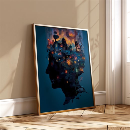 Gaming Head Silhouette Wall Art Printable Fantasy Game World Portrait Indie Style Digital Download - Etsy