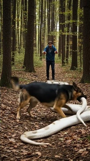 Dog Takes On Giant Snake In Forest