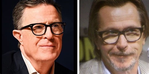 Gary Oldman loses it after Stephen Colbert replays his career highlights. With fart sounds.