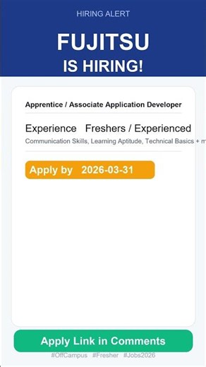 Fujitsu Hiring Apprentice / Associate Application Developer | India | Off Campus 2026