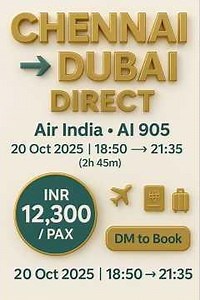 Cheapest Chennai to Dubai Air India Flight | 20 Oct 2025 | Cheapest Flight offer 2025