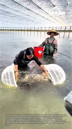 Harvesting shrimp: harvesting shrimp in a shallow pond