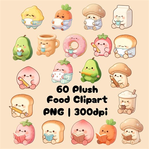 Cozy Plush Food Clipart PNG Bundle: Foodie Graphics for Planner, Nursery Decor, and Stickers - Etsy