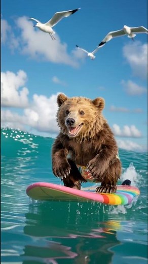 Surfing Bear 🏄‍♂️🐻 Ride the Summer Wave