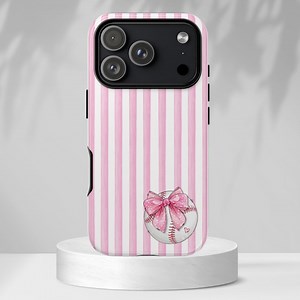 Baseball Phone Case, Coquette Bow, Pink Striped, Tough Phone Cover, Iphone, Samsung Galaxy, Pixel - Etsy