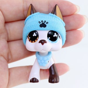 Mini lps shop White Great Dane Dog #577 Spotted Different Eyes with Beanies Hat Collar
