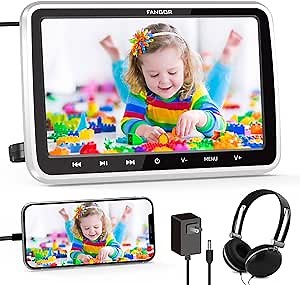 Headrest DVD Player, FANGOR Portable Car DVD Players Support 1080P MP4 Video with HDMI in, AV in/Out, Headrest Mounts, Headphones, Wall Charger, USB/SD Card, Ideal for Kids Travel (10.5 Inch)