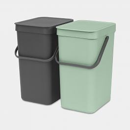 Sort & Go Built-in Bin 2 x 12 litre - Jade Green & Grey