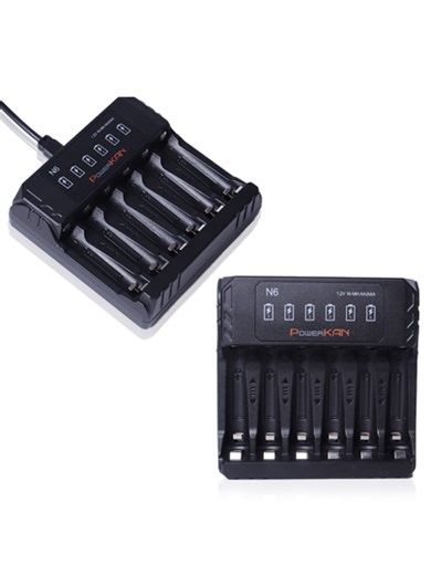 powerKAN 6-Slot LED Charger For AA/AAA Rechargeable Batteries, 500mA*6 Independent Fast Charging, USB-C Input LED Battery Charger, Suitable For 1.2V Ni-MH/Ni-Cd Rechargeable Batteries (Includes USB-C Cable) | SHEIN