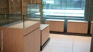 Central market empty store booth, empty display, empty shelves