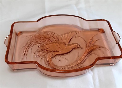 Vintage Indiana Glass Trinket Tray-tiara Exclusives Empress Bird of Paradise Vanity Tray-retro Coral Pink Glass Perfume Tray-boho Decor - Etsy
