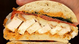 The ultimate red pesto chicken sandwich