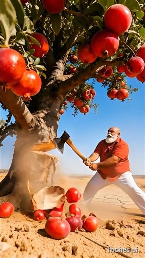 The bear saved the Pomegranate tree from drying up by pouring water on it 😭 #ai #story #animals