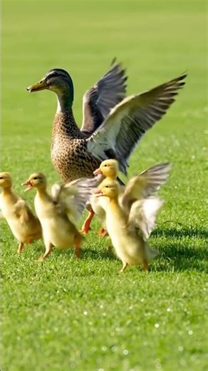 “Duck Teaches Ducklings to Fly 🐥🪽”