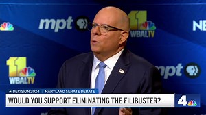 MD Senate Debate: Angela Alsobrooks and Larry Hogan say whether they would support eliminating the filibuster to codify Roe v. Wade. Live updates: http://nbc4dc.com/nr7I4w1 #Decision2024 | NBC Washington