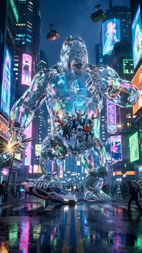 Hero vs Crystal Gorilla in Neon City #aianimation #superherorescue