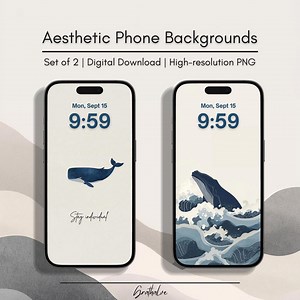 Minimalist Blue Whale Phone Wallpaper Set | Ocean Backgrounds (digital Download) - Etsy UK