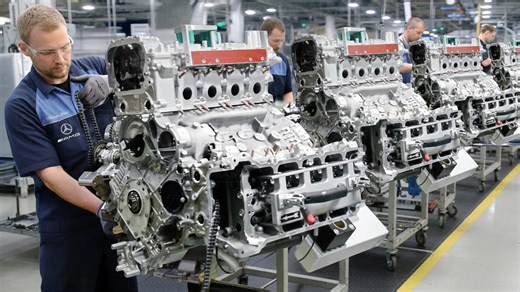 How veteran Mercedes AMG craftsmen build powerful giant V8 engines - production line