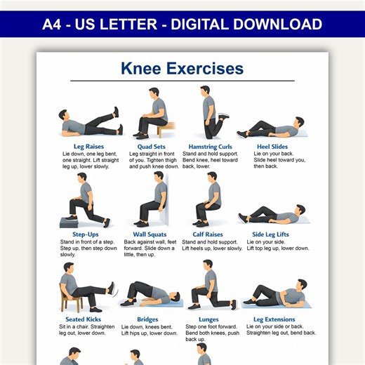 Knee Exercises Chart, Knee Friendly Exercises Poster, Printable Exercise Charts, Senior Workout Routines, Home Workout Plan Pdf - Etsy