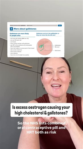 Pippa Campbell Functional Hormone Nutritionist on Instagram: "Not sure what I did to my voice on this reel 😆🙈 Excess oestrogen can affect cholesterol and gallbladder health The NHS lists the combined oral contraceptive pill and HRT as risk factors for gallstones 💊 The same process can also happen with your own excess oestrogen. Oestrogen increases cholesterol production and slows bile flow . Bile becomes thicker, cholesterol isn’t cleared efficiently, and stones are more likely to form. Bile 