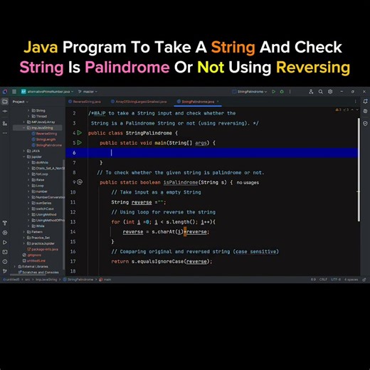 Write a Java program to take a string input and check string is Palindrome or not using reversing