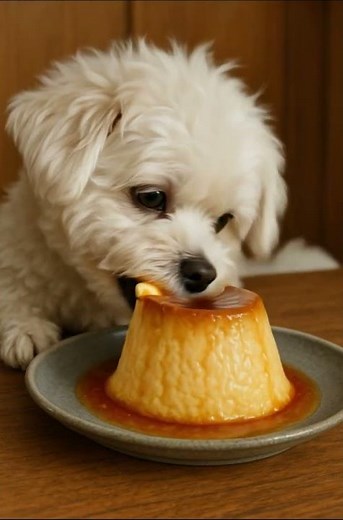 Adorable! 🐶🍮 White puppy enjoys pudding with pure joy 可愛い！🐶🍮プリンを嬉しそうに食べる白い子犬 #shorts #puppylove