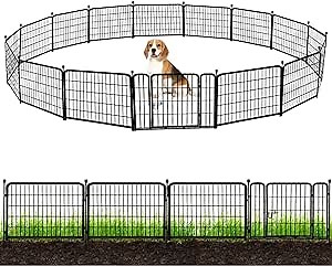 ADAVIN 24 in(H) Garden Fence with Gate, 14 Panels Heavy Duty Iron Metal Animal Barrier Fence, Camping Fence, Garden Fences and Borders for Dogs,Total 34.5 Ft(L), Black