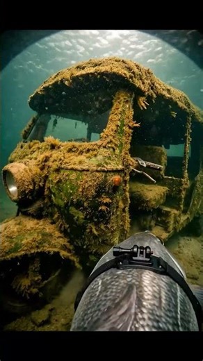 A GoPro camera mounted on the back of a hake fish an discovers abandoned vehicles