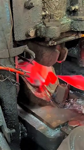 Real Engineerings | Engineering & Technology & Gadgets & DIY on Instagram: "Hot Forging: Stamping Out a Shovel Head in Seconds! 🔥🔨 ​Step into the powerful, dramatic world of industrial forging! This video captures the ultra-fast process of using a massive Power Press or Stamping Machine to shape thick, red-hot metal into a finished product, likely the blade of a shovel or gardening tool. ​From Billet to Tool: Forging in Action ​Forging is the process of shaping metal by compressive force, whic