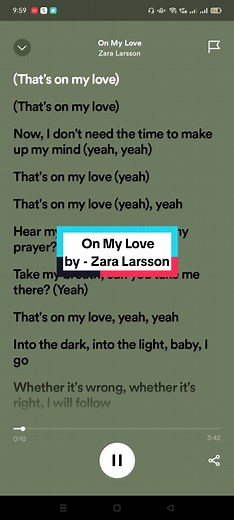 Zara Larsson - On My Love Song Lyrics