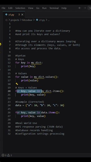 Python Dictionary Loop Explained in 60 Seconds 🔥 (Keys & Values Made Easy)Python Trick#hitcodear