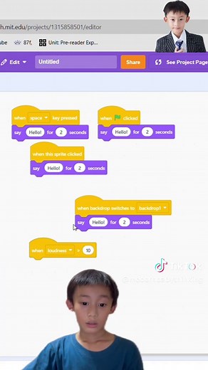 Scratch Tutorial (P4) Say Hello #scratch #AI #flypシ #modernbabythinking #ဝေဖန်လို့ရပါပြီဗျ