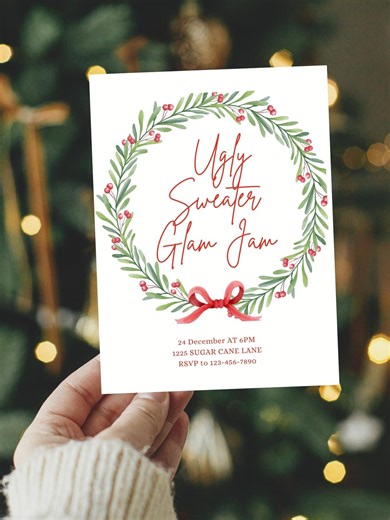 Editable Christmas Party Invitation, Holiday Greenery Design (digital Download) - Etsy