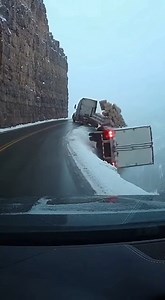 44M views · 27K reactions | Semi Trailer Slides Off Icy Mountain Road...