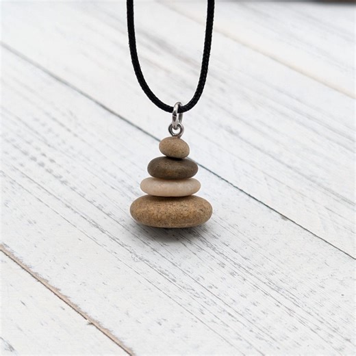 Stacked Stone Pendant, Adjustable Cord Beach Rock Necklace - Etsy UK