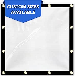 Covers & All Custom Clear Tarps Heavy Duty Waterproof Material, 18 oz Clear PVC Tearproof Tarpaulin, Available in Custom Sizes for Indoor & Outdoor Use