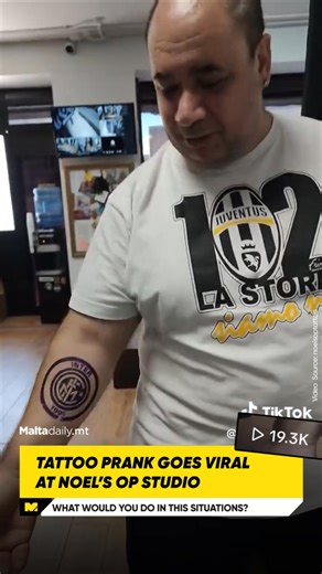 67K views · 372 reactions | A clip from Noel’s Op Tattoo Studio has taken social media by storm, racking up an impressive 19.3k views. The video features a playful moment with a client and has captured the attention of fans online.  Read: https://maltadaily.mt/tattoo-prank-goes-viral-at-noels-op-studio/ #MaltaDaily | Malta Daily | Facebook