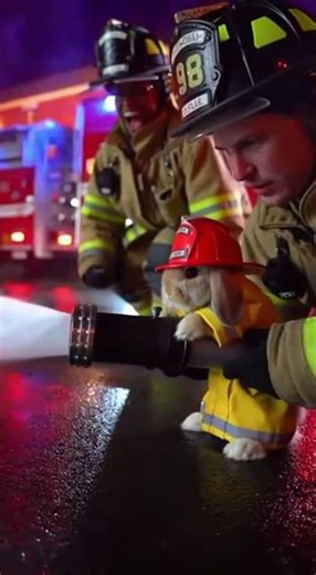 Baby Bunny Firefighter vs. Full-Size Hose 🐰🔥💦