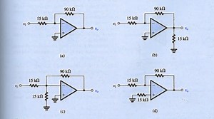The image shows four different operational amplifier (op-amp) c... | Filo