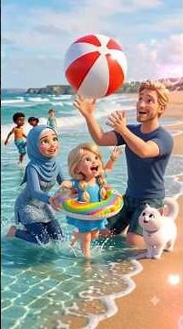 "يوم لولو في الصيف: مغامرة على الشاطئ مع بابا وماما وطبوشة! 🌊☀️"