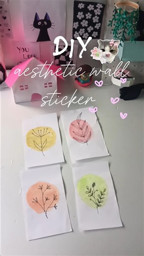 DIY SIMPLE AND AETHESTIC WALL STICKER✨🤍🌷👀#diy #craftyhome #diywalldecor #aesthetic #cute #art