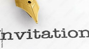 Fountain pen on invitation text dolly shot.