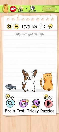 Brain test level 169: Help Tom get his fish 🐱🐟🐶 #shorts