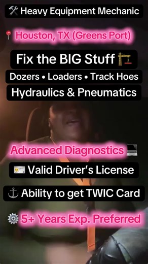 > Keep the world’s supply chain moving in the heart of Houston! 🛠️⚓ > Now hiring a Heavy Equipment Mechanic at Greens Port Industrial Park. This isn't just a shop job—it's a career with a team that actually has your back. > ✅ Work on Dozers, Loaders, and Track Hoes > ✅ Award-winning culture (Forbes & Newsweek recognized) > ✅ Paid training through Watco University > ✅ Competitive hourly pay & benefits > Ready to discover the difference? Apply for the Heavy Equipment Mechanic role in Houston toda