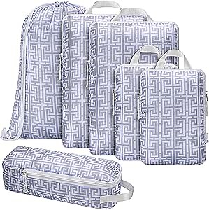 Large Compression Packing Cubes for Travel 6pc Set - Fits Carry On Suit Case & Checked Luggage, Organizer Luggage Packing Cubes for Travel & Home, with Drawstring Backpack/Laundry Bag
