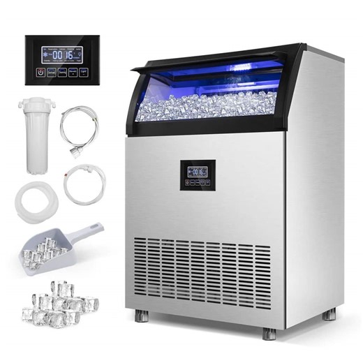 Check The Home Depot's Q&A Before Buying: TITTLA 24 in. 300 lbs. Per Day Ice Maker in Silver 7,800 + Ice Cube Daily with Internal Blue LED Lighting and Adjustable Height