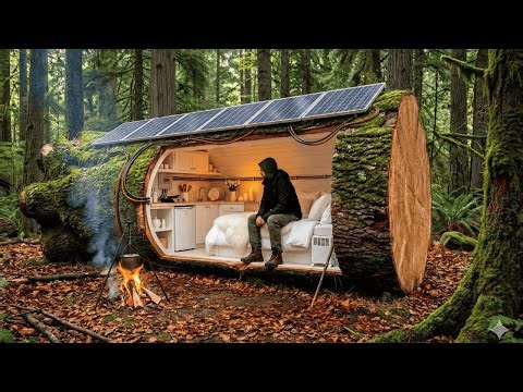 Building a Mini Forest House (ASMR) | A Man Creates a Tiny Home Inside a Tree Trunk Alone